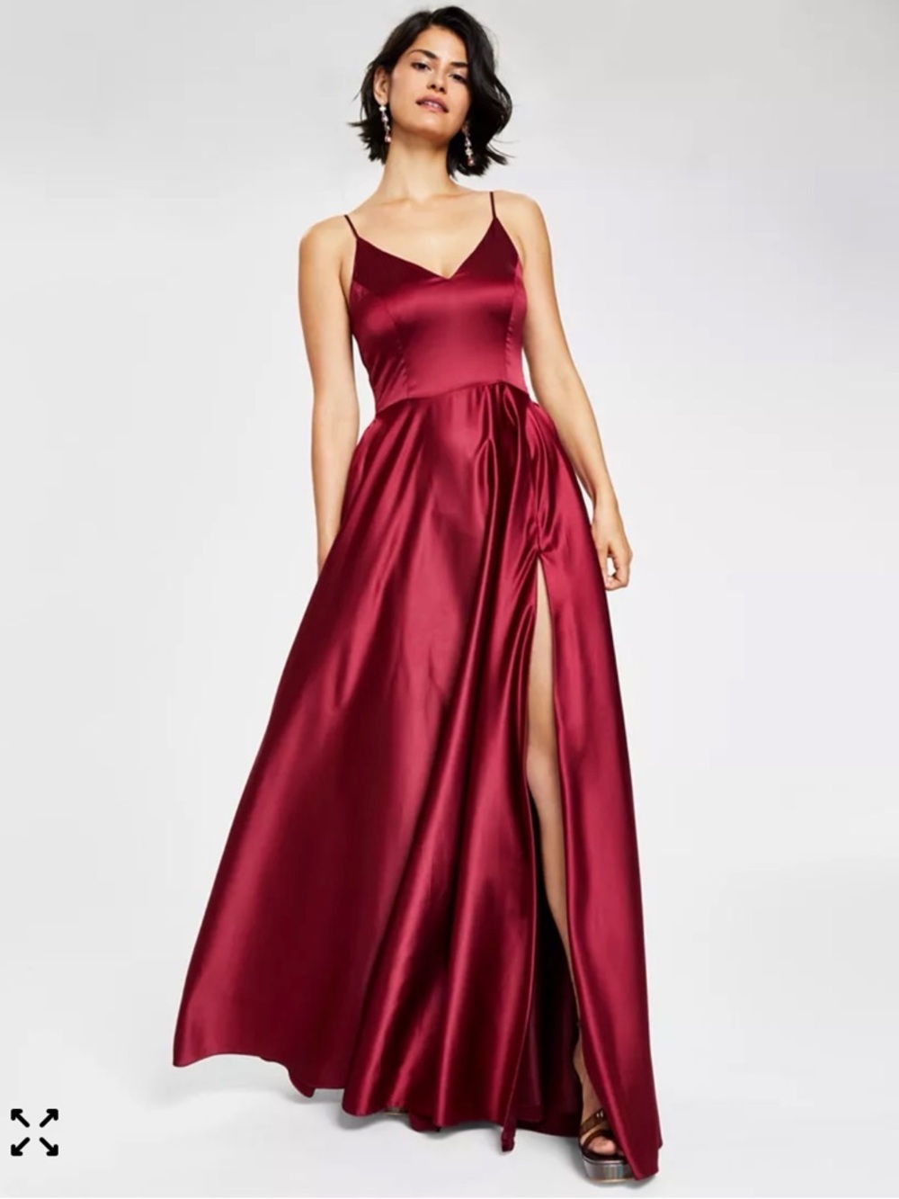 B Darlin Satin Burgundy Maxi Dress with Side Slit